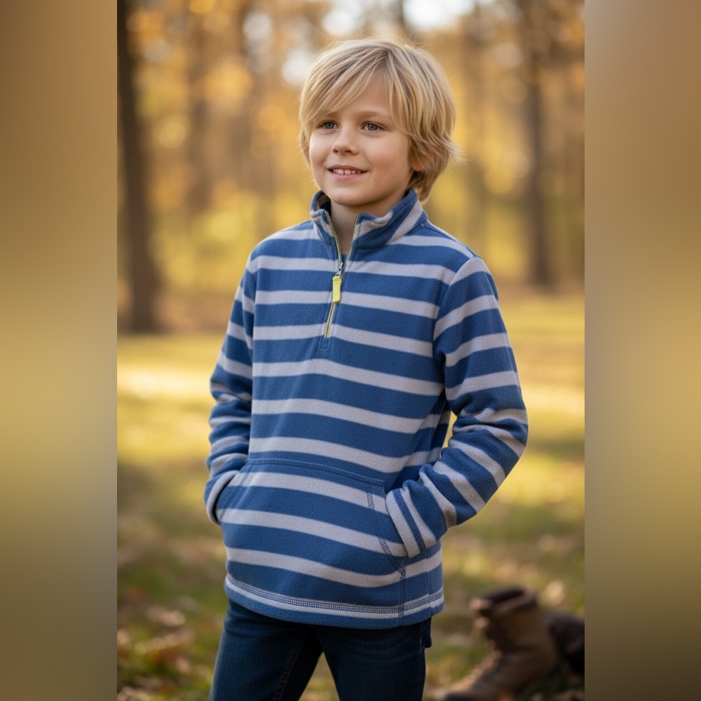 Boys Nautical Coastal Hanna Anderson Fleece 3/4 Zip Size 8-10